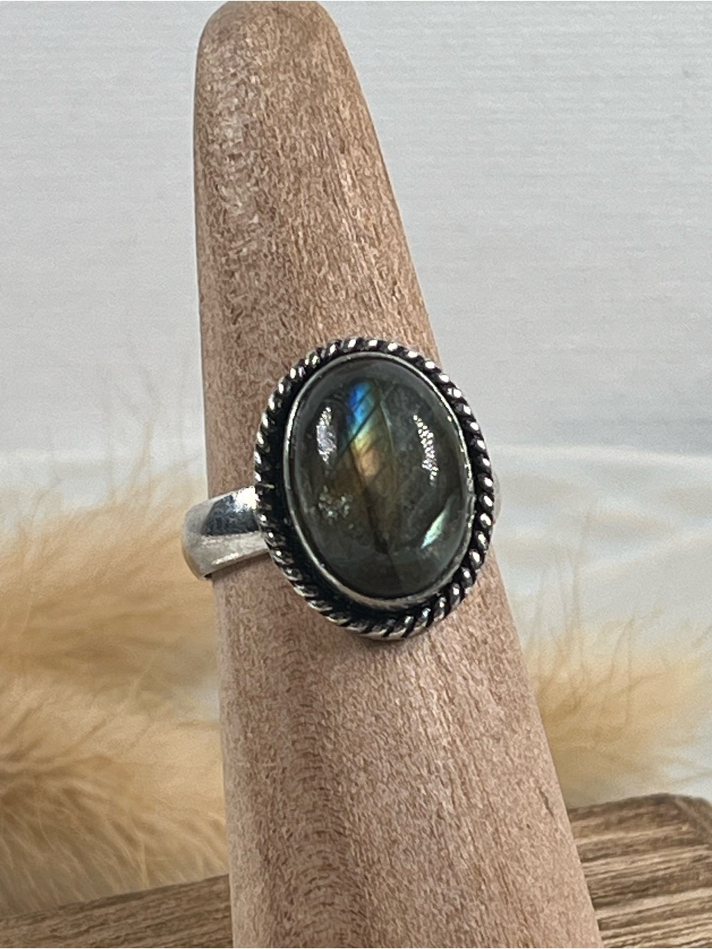 925 Sterling Silver Overlay Labradorite Gemstone Ring Size 6.25-6.50